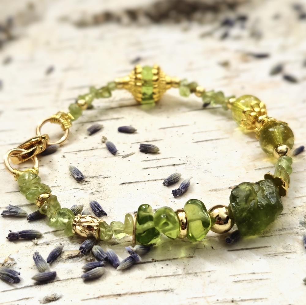 Sweet Arizona Peridot In Dainty Gold Plated Bracelet - Picture 7 of 7